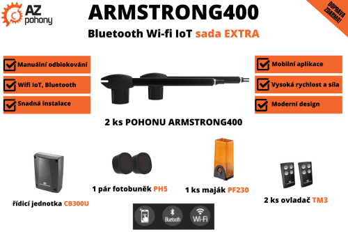 Armstrong400 Bluetooth Wifi IoT sada EXTRA - pohon dvoukřídlé brány do 8 m průjezdu
